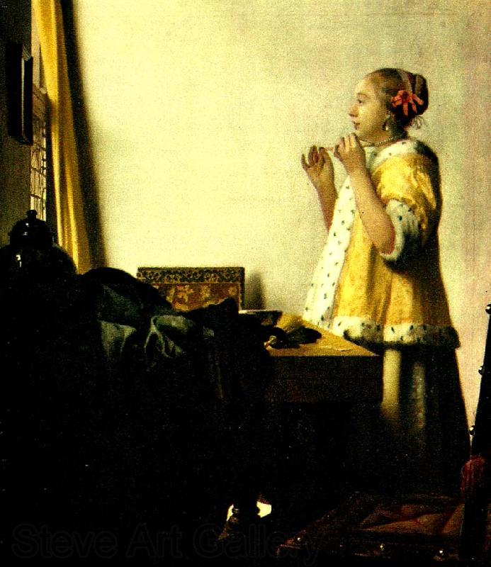 Jan Vermeer ung dam ned parlhalsband Spain oil painting art